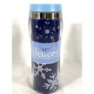 BRAND NEW Snowflakes “Believe” KOHLS TravelMug Tumbler HotCold DrinkCup Gr8 Gift